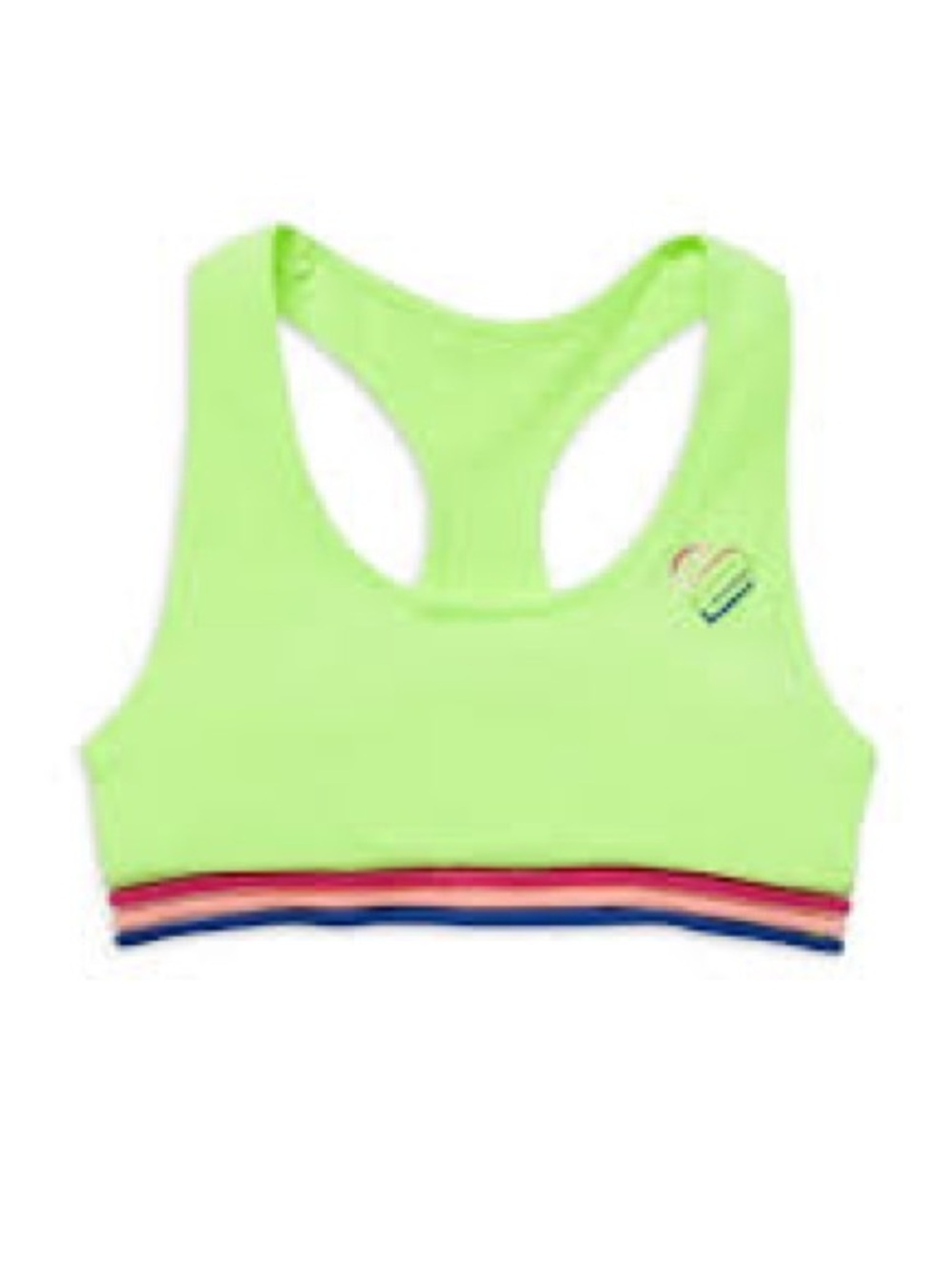 Justice Neon Lime Racerback Sports Bra with Multicolor Stripes